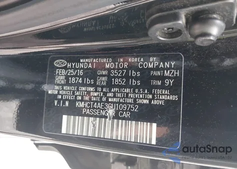 2016 Hyundai Accent Se из США, поврежденный, VIN KMHCT4AE3GU109752